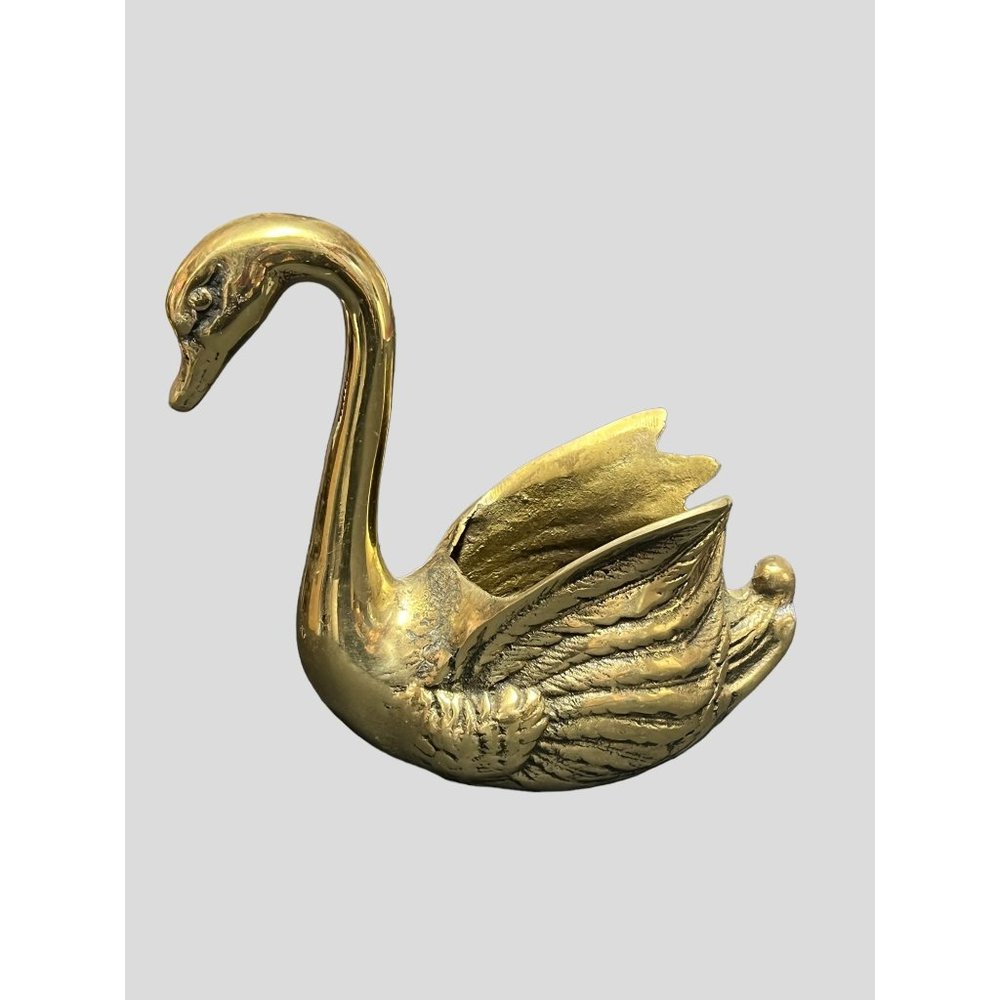 Elegant Gold Brass Swan Figurine